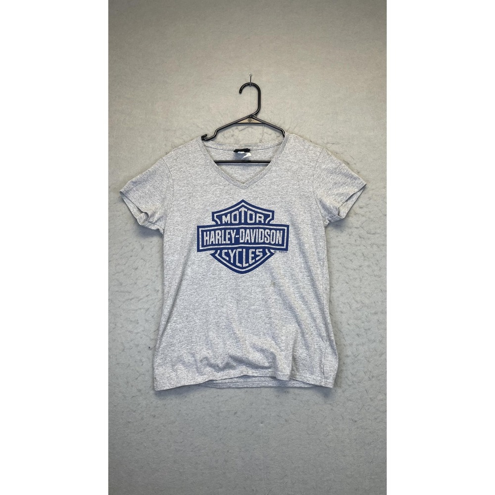 Harley-Davidson Shirt Womens Medium V-Neck Bar & Shield Desperado Graphic‎ Gray